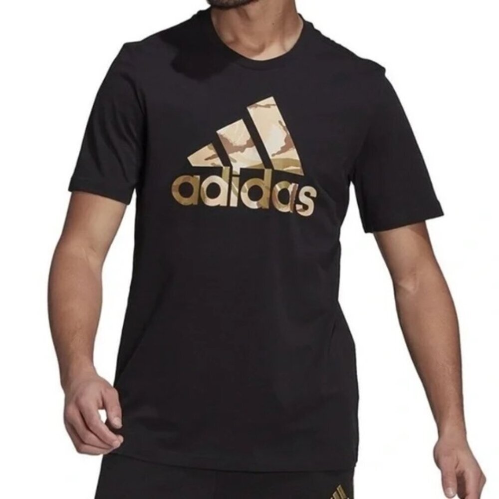 adidas Camouflage Logo Black Short Sleeve T-Shirt Men’s Size Small Military Army